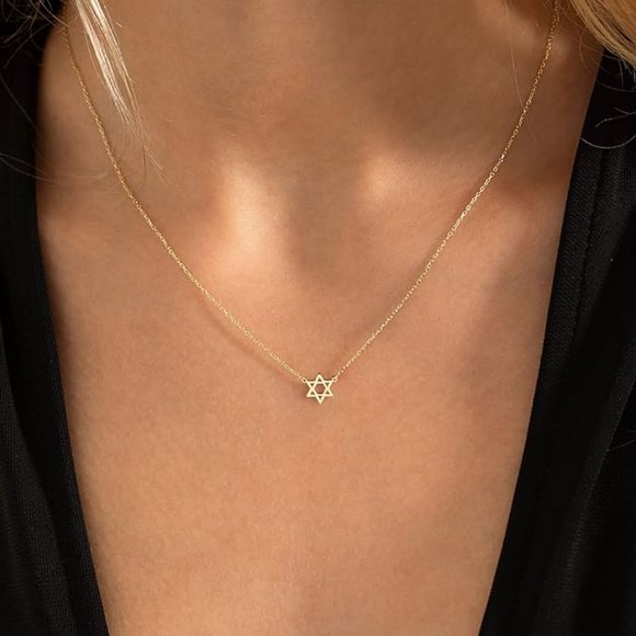 Star of David Necklace, Gold Magen Star of David Necklace, Tiny Gold Necklace - Picture 3 of 6